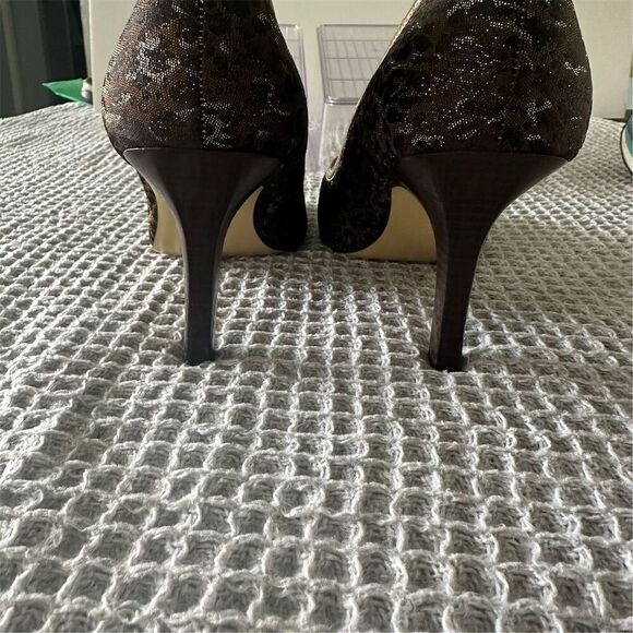 Nickels Women's Gold Leopard Print Open Toe Stiletto Heels Size 9 - Picture 4 of 7